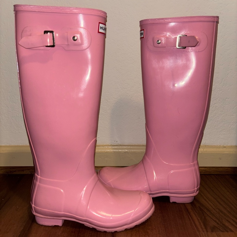 Tall Pink Hunter Rain Boots Glossy Womens sz 9